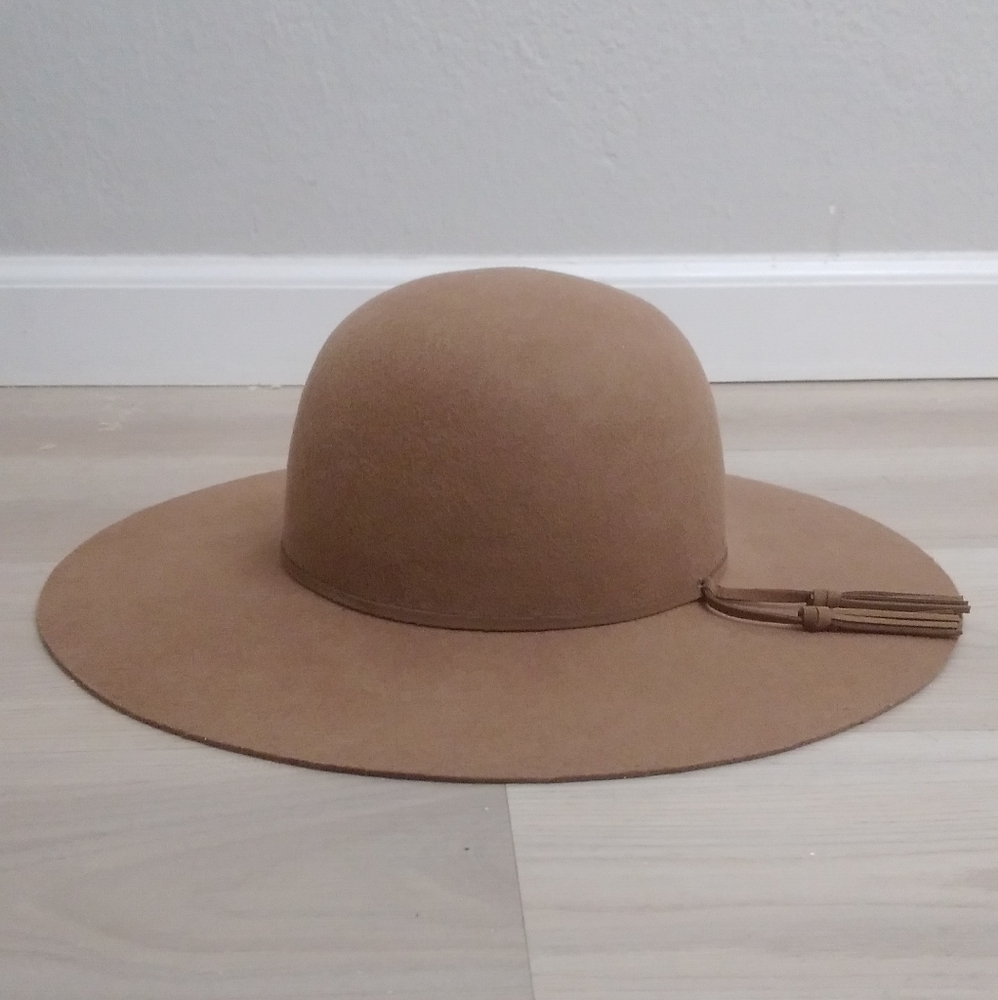 Floppy Boho Wool Hat Mocha Brown Tassle Soft One Size Festival